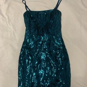 Lulu's Strapless Teal Sequin Dress